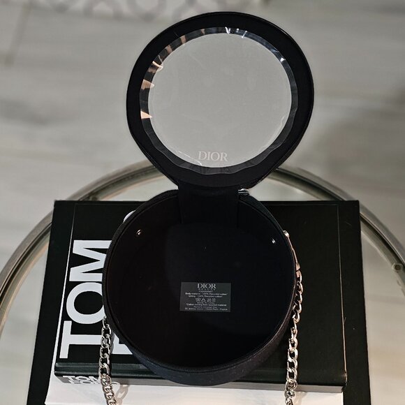 Authentic New CHRISTIAN DIOR Round Shoulder Bag with Mirror Navy Blue Silver New - Picture 2 of 4